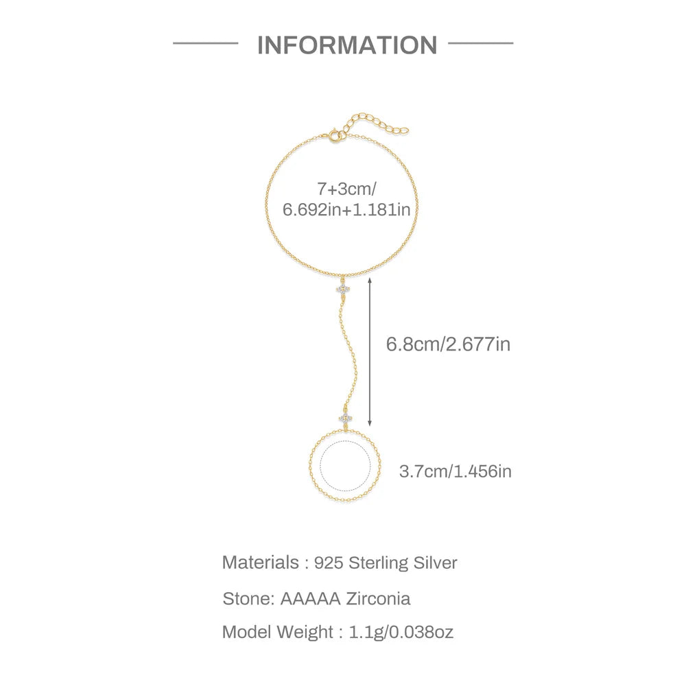 CANNER 925 Sterling Silver Flower Clover CZ Finger Ring Chain Bracelet For Women Ins Hand Chain Horse Eye Jewelry Party Gift