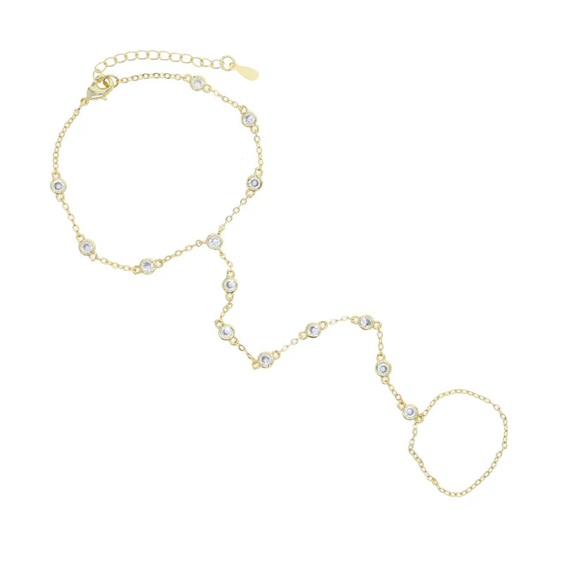 2023 Summer Jewelry Pendant Link Chain Ring Bracelet for Women White Green Blue Stone CZ Gold Plated Adjust Bracelet Accessories