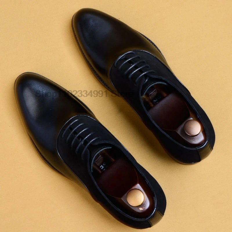 HNXC Mens Oxford Genuine Leather Shoes Black Brown Classic Shoes Brogue Lace Up Dress Wedding Office Business Men Formal Shoes