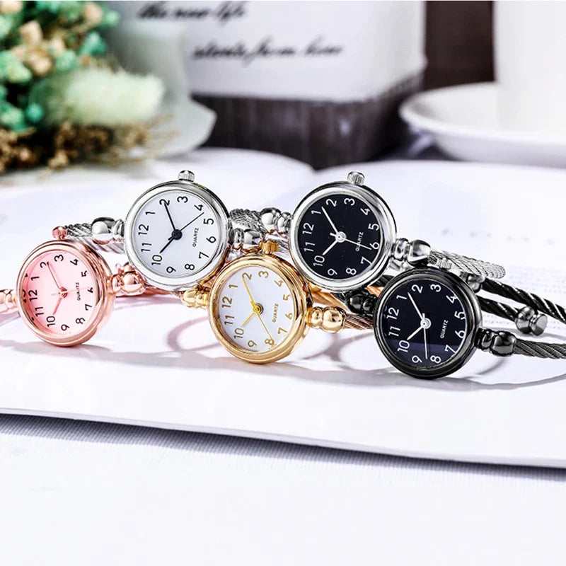Retro Ladies Quartz Wristwatch Women Watches Small Gold Bangle Bracelet Watch Stainless Steel Clock Fashion Casual Dress Watch