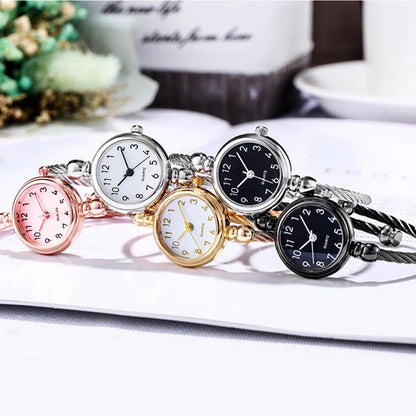 Retro Ladies Quartz Wristwatch Women Watches Small Gold Bangle Bracelet Watch Stainless Steel Clock Fashion Casual Dress Watch