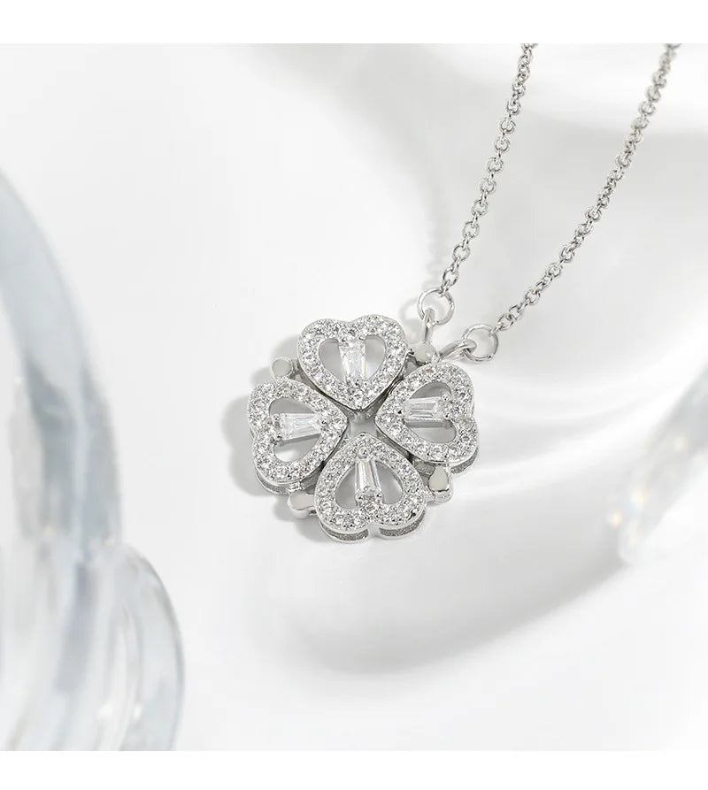 CARLIDANA Transform Luxury Four Leaf Clover Pendant Necklace  Stainless Steel Crystal Gold Color Heart Jewelry for Women Gift