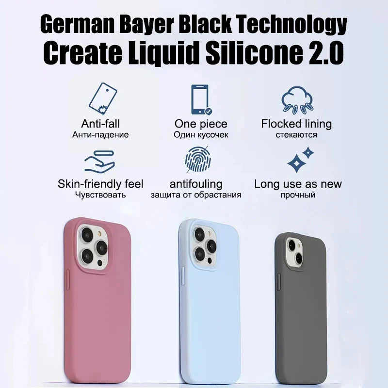 Luxury Liquid Silicone Phone Case For iPhone 15 13 12 11 14 Pro Max Bumper Cover 15 Plus Shockproof Protective Cases Accessories