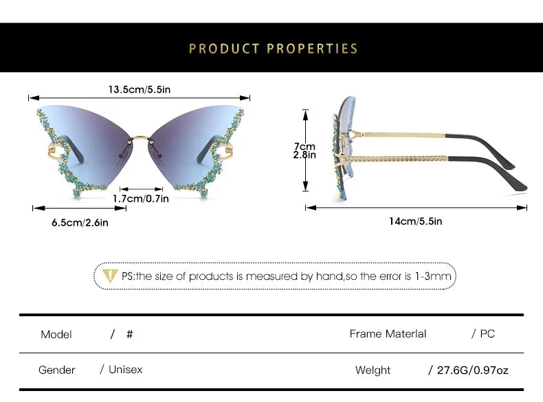 Luxury Party Sunglasses Women Butterfly Diamond Rhinestones Personality Flash Shades Tint Color Travel Blogger Glasses