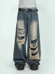 Denim Pants for Men's Design Sense Small and Loose Wide Leg Straight Leg Pants