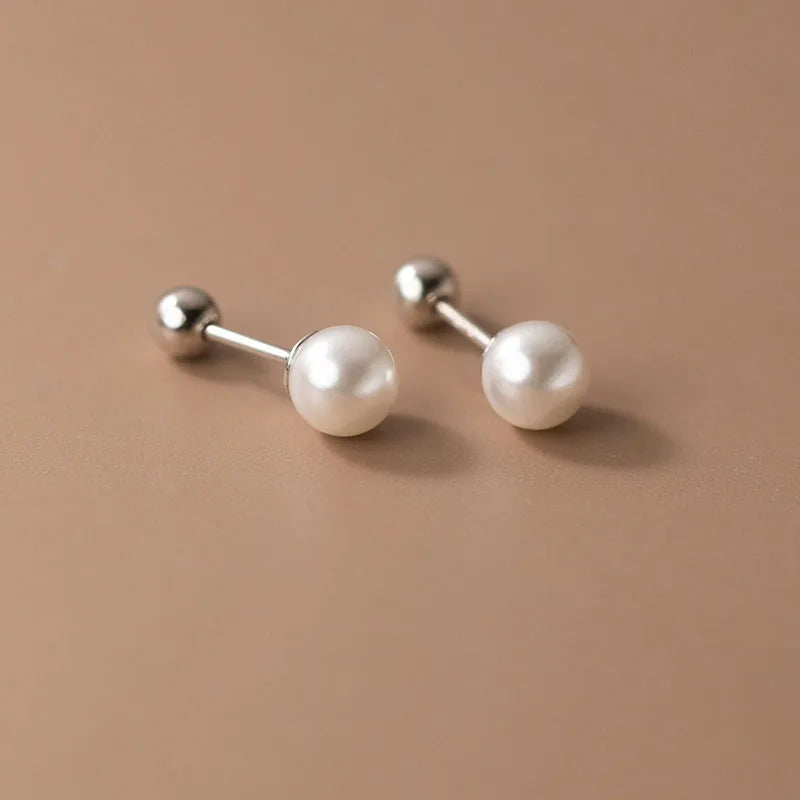 INZATT Real 925 Sterling Silver Geometric Round Bead 6/8/10/12mm Pearl Stud Earrings For Women TRENDY Fine Jewelry Accessories