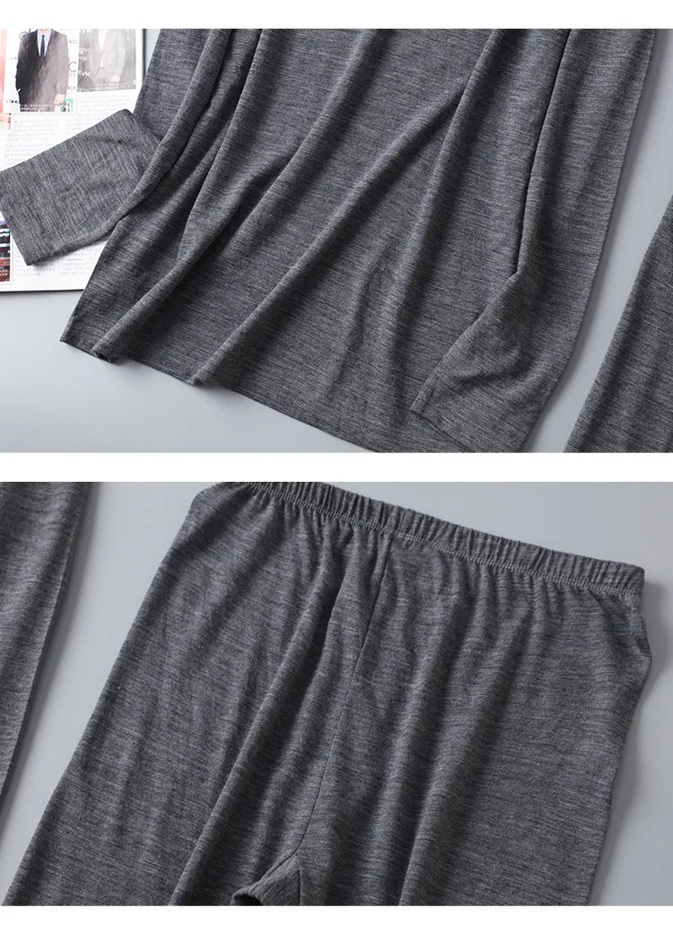 100% Merino Wool Base Layer Set Men 150G Winter Merino Wool Thermal Underwear Sets Lightweight Long Sleeve Top Bottom Pants