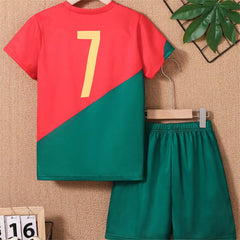 2025 Youth and Children Red and Green Splicing Color No. 7 Legend Quick-drying Sports Football Suit Set