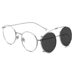 Sunglasses round frame men women metal sunglasses retro flip up eyeglasses