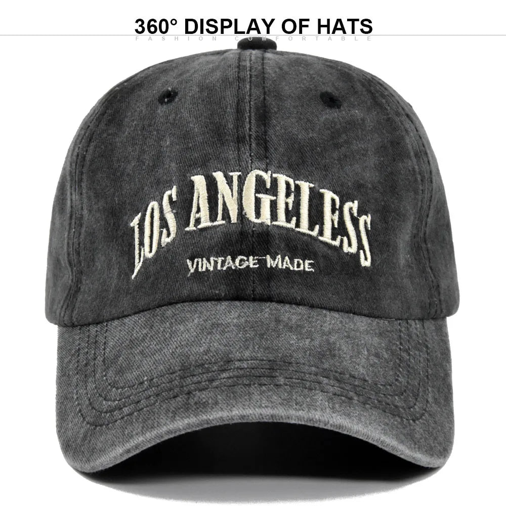 Los Angeles Baseball Cap Men Women Letter Embroidered Hip Hop Hats Vintage Wash Cotton Soft Top Sun Visor Hats Unisex Casual Cap