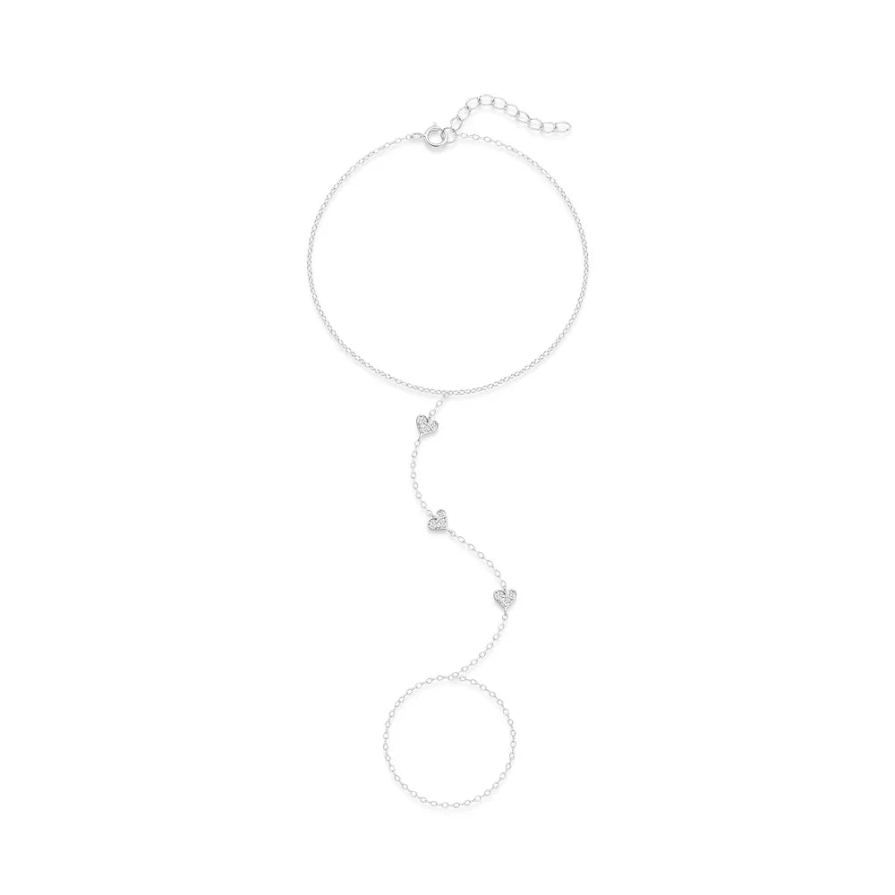 CANNER 925 Sterling Silver Flower Clover CZ Finger Ring Chain Bracelet For Women Ins Hand Chain Horse Eye Jewelry Party Gift