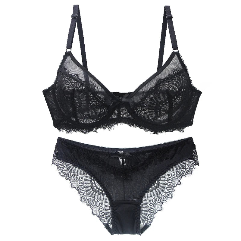 Lace Ultra Thin Thick Bra Panty Big Size Female Lingerie Set Women