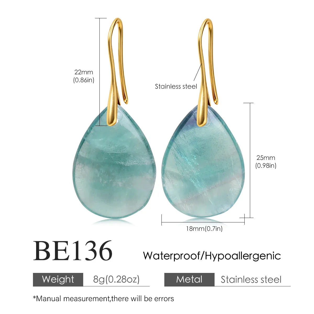 Natural Stone Pendant Women's Teardrop Earrings Elegant Gem Jewelry Creative Gift Black Obsidian Amethyst Rose Quartz Earrings