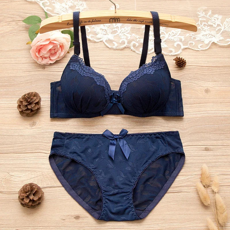 Girl Sweet Wireless Bra Lace Bows Underwear Sets Breathable Small Breast Bralette
