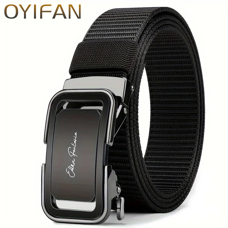 Fashion Men's Belt, Alloy Automatic Buckle, Canvas Belt, Sports Belt, Large Size 110-160cm Can Cut Belt, Men's Automatic Belt