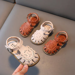 Baby Sandals for Girls Beach Shoes Summer Children Sandals Anti-Slippery Soft Soled Cut-Outs Lace Kids Princess Shoes Size 21-30