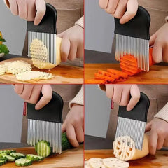 Stainless Steel Potato Chip Slicer Dough Vegetable Fruit Crinkle Wavy Kitchen Knife