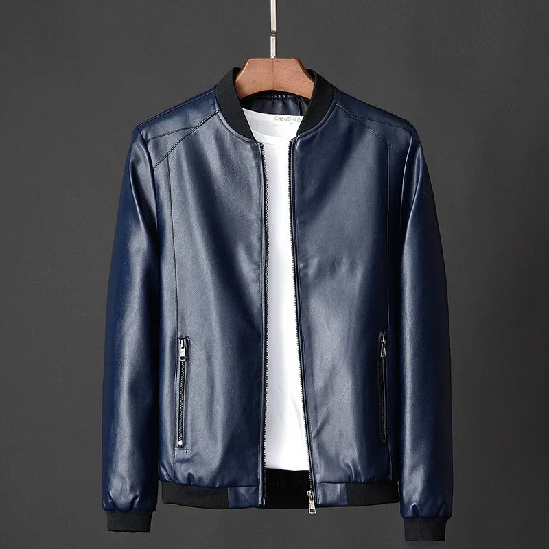Men Black Biker PU Leather Coat Korean Fashion Men Pu Leather Jacket