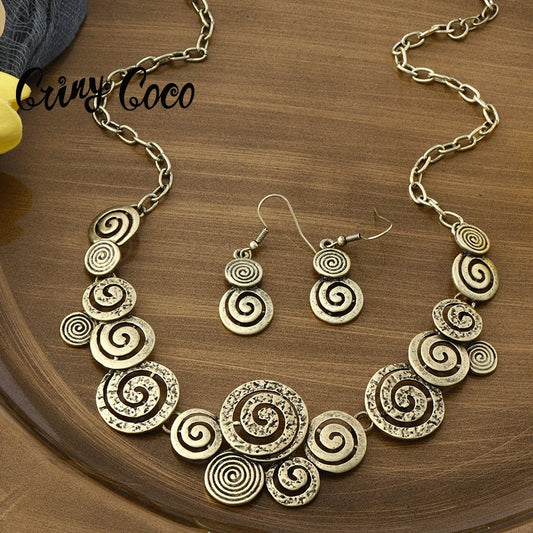 Fashion Thread Pattern Earrings Necklaces Set Elegant Women's Jewelry