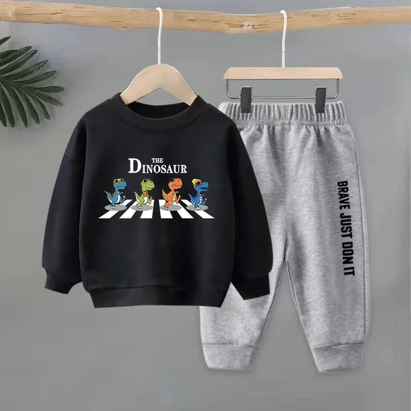 Autumn Baby Girl Clothes Set Children Boys Cartoon Dinosaur Printing Sweatshirt Top and Pants Bottom Two Piece Suit Tracksuit