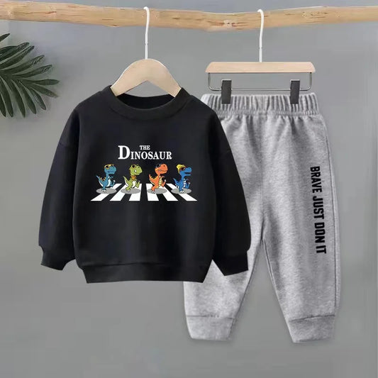 Autumn Baby Girl Clothes Set Children Boys Cartoon Dinosaur Printing Sweatshirt Top and Pants Bottom Two Piece Suit Tracksuit