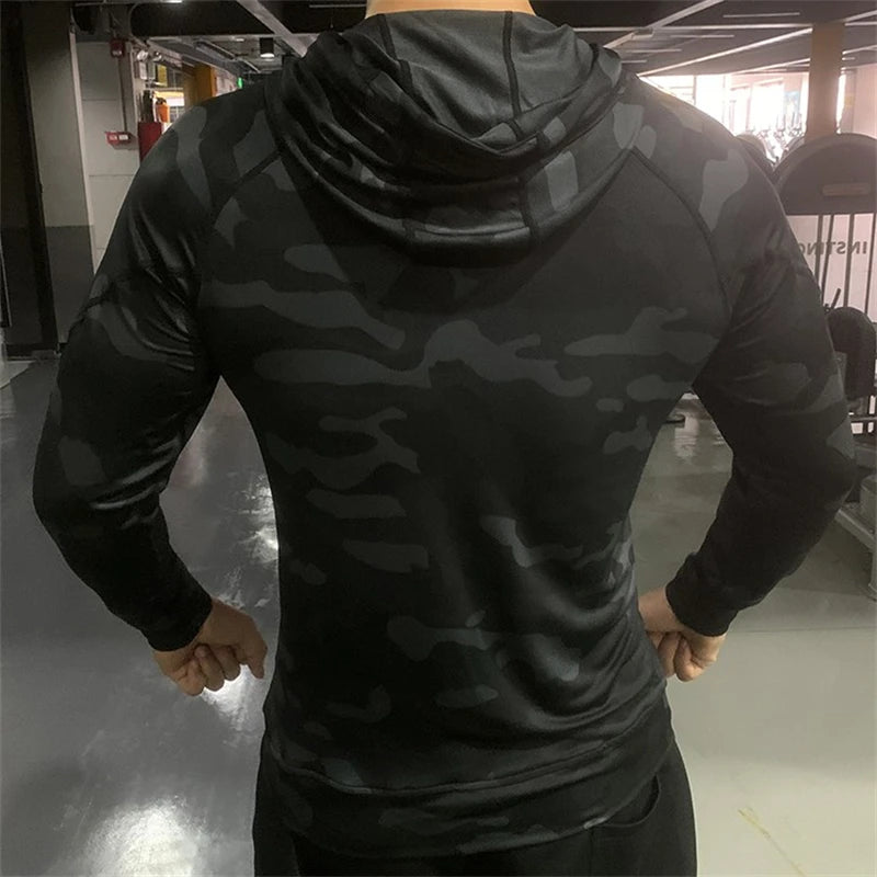 Men Outdoor Sports Jackets Hoodies Quick Dry Fit Long Sleeve Tops with Hood Male