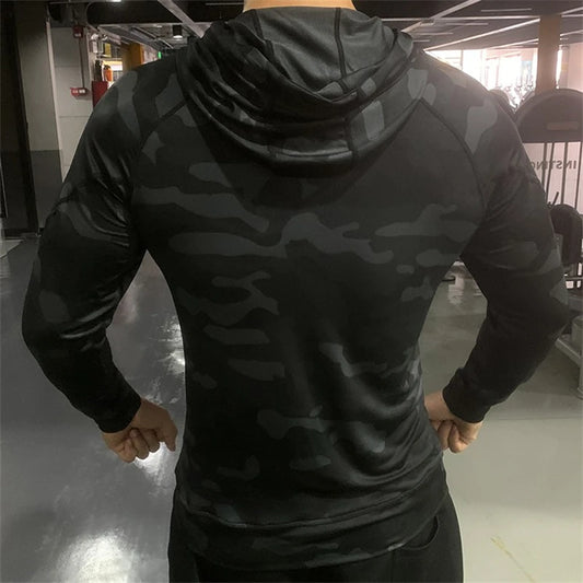 Men Outdoor Sports Jackets Hoodies Quick Dry Fit Long Sleeve Tops with Hood Male