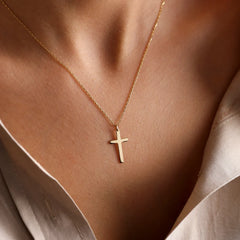 Fashion Stainless Steel Cross Gold Silver Color Necklace for Women Men Exquisite