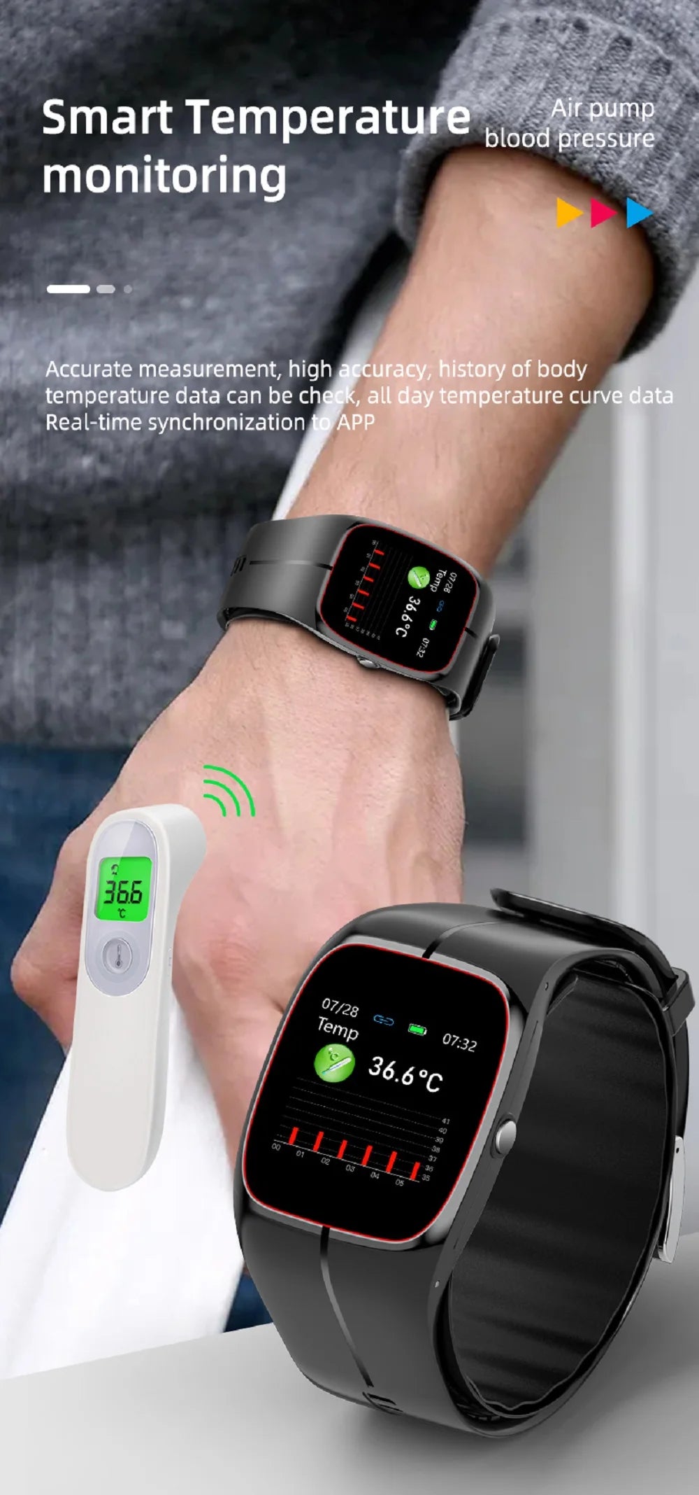 Blood Oxygen Blood Pressure Body Temperature Heart Rate Monitor Smartwatch Men Waterproof Sleep Sport Health Smart Watches Women