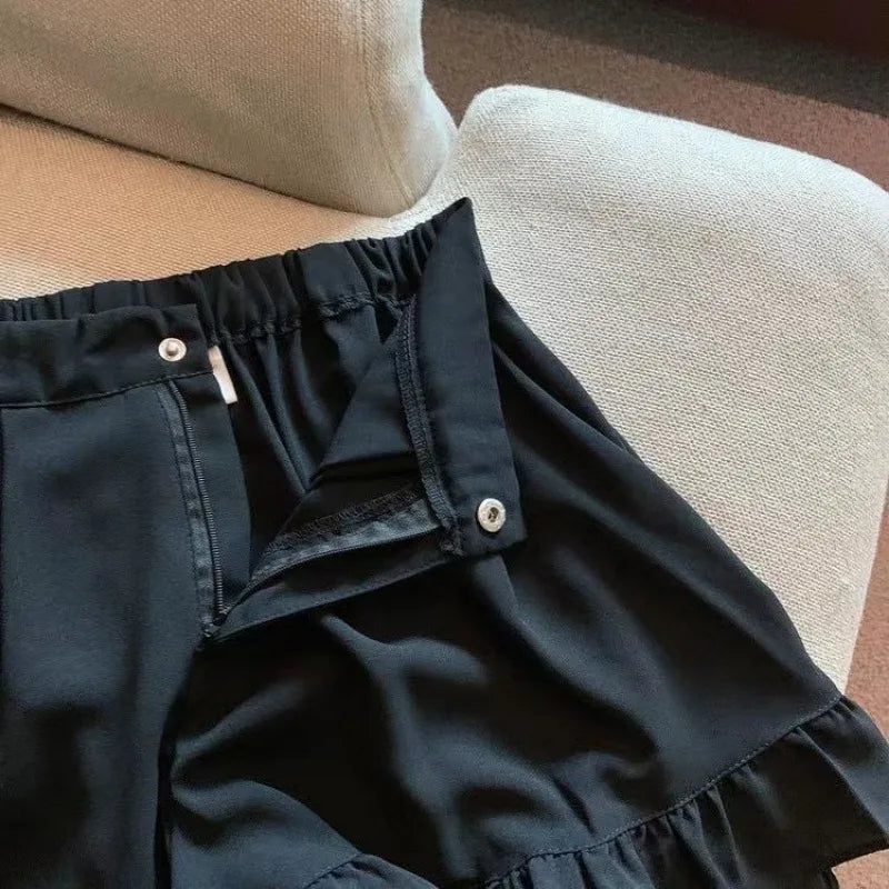 Shorts Women A-line Loose Ruched Ruffles Elastic High Waist Solid Body Building Summer Loose Ins Chic All-match Plus Size 5XL