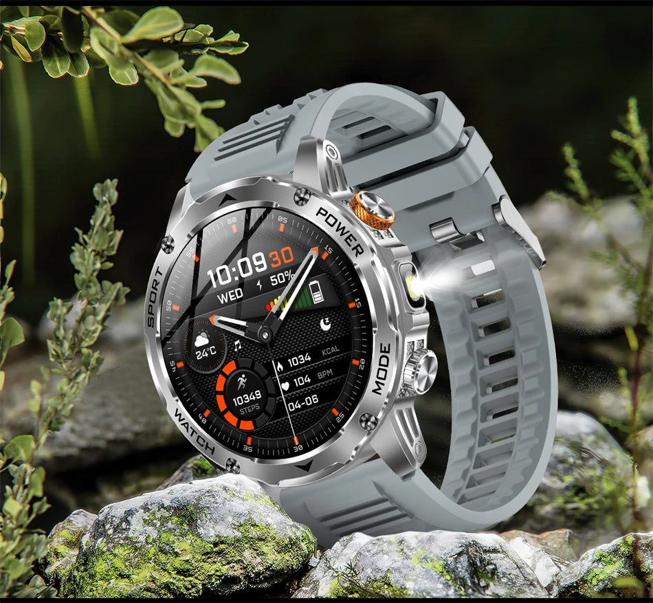 LIGE Military Smart Watch Men 1000mAh Battery Outdoors LED Flashlight Waterproof Heart Rate Sport BT Call 1.7" AMOLED Smartwatch