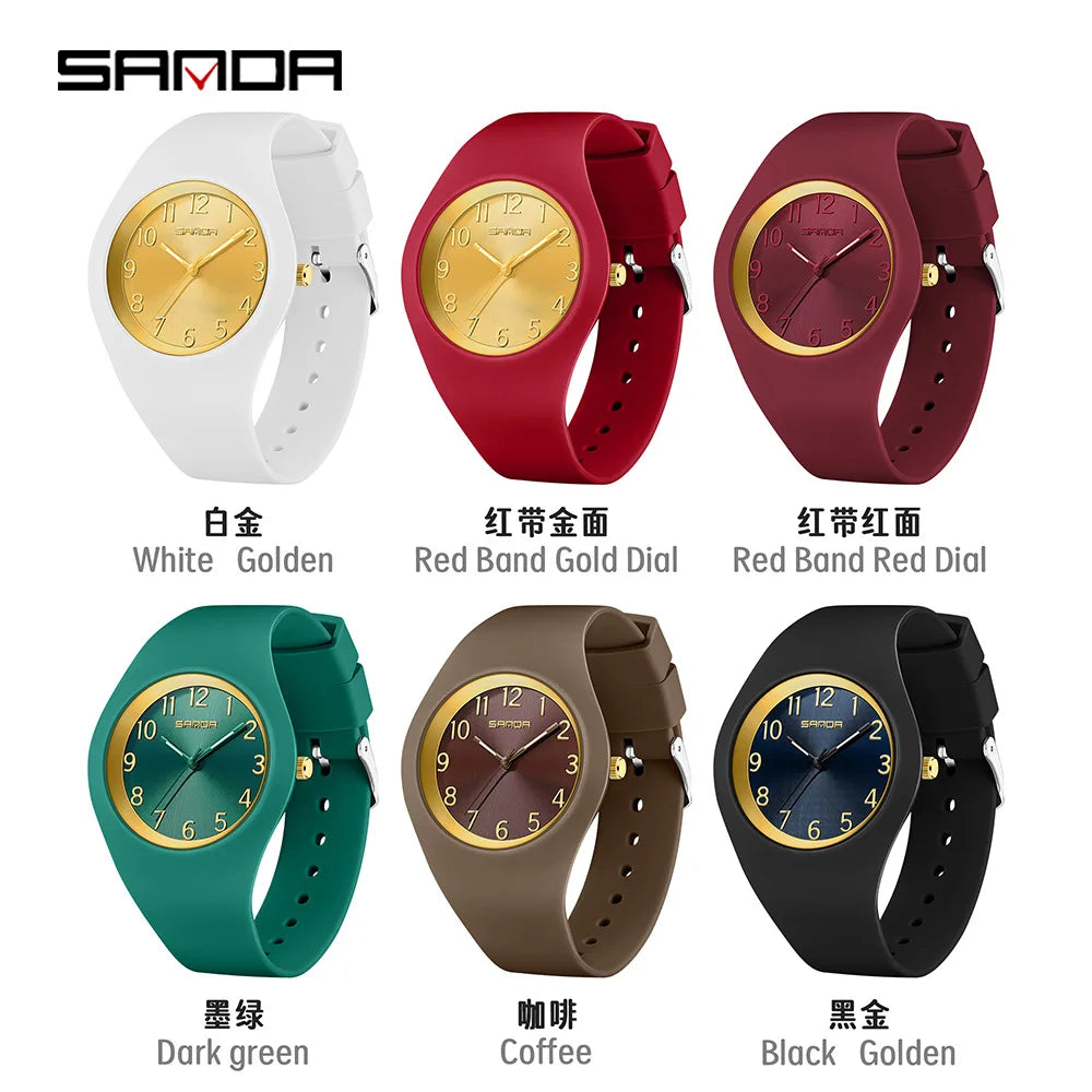 SANDA 6186 Simple Luxury Student Quartz Watch Clock Gift Outdoor Light Silicone Strap Wristwatch for Boy and Girl