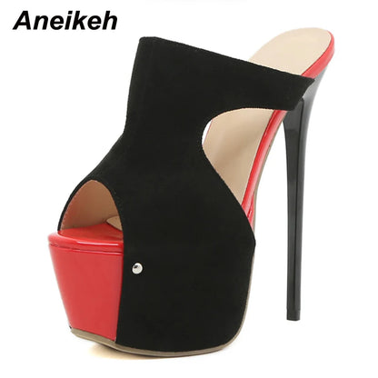 Aneikeh Sexy Platform Mixed Colors Super High Heel Sandals Women's Summer Ladies Nightclub Party Fashion Wedding Shoes Mules