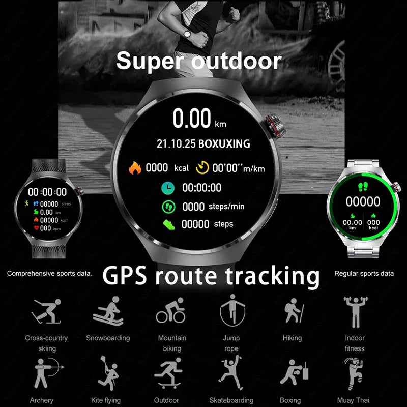 2025 New Watch 4 Pro GPS NFC Smart Watch Men 360*360 AMOLED Screen Heart Rate Bluetooth Call Waterproof Sports Man Smartwatch