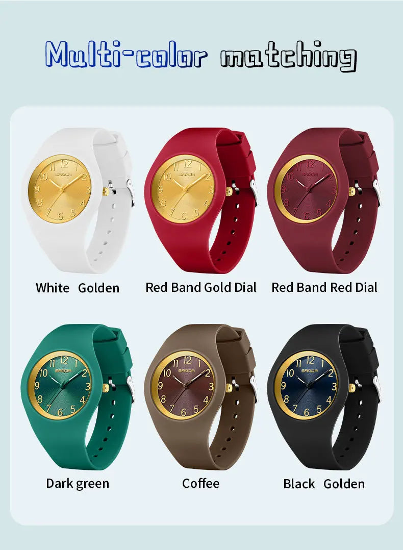 SANDA 6186 Simple Luxury Student Quartz Watch Clock Gift Outdoor Light Silicone Strap Wristwatch for Boy and Girl