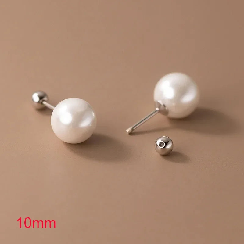 INZATT Real 925 Sterling Silver Geometric Round Bead 6/8/10/12mm Pearl Stud Earrings For Women TRENDY Fine Jewelry Accessories