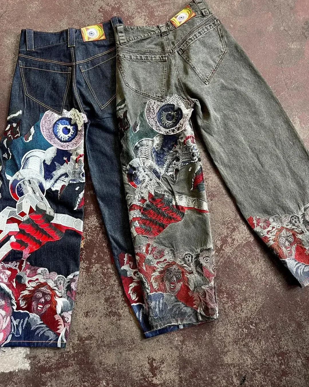 Hip Hop Punk Embroidery Printed Baggy Jeans Y2k Jeans Men Heavy Craftsmanship