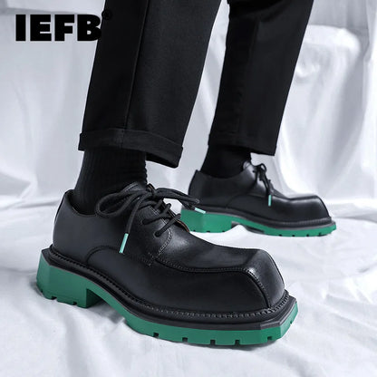 IEFB Personalized Casual Male Derby Shoes Fashion PU Leather Shoe Thick Tottom Men Square Toe Lacing 2023 Autumn Formal 9C1517