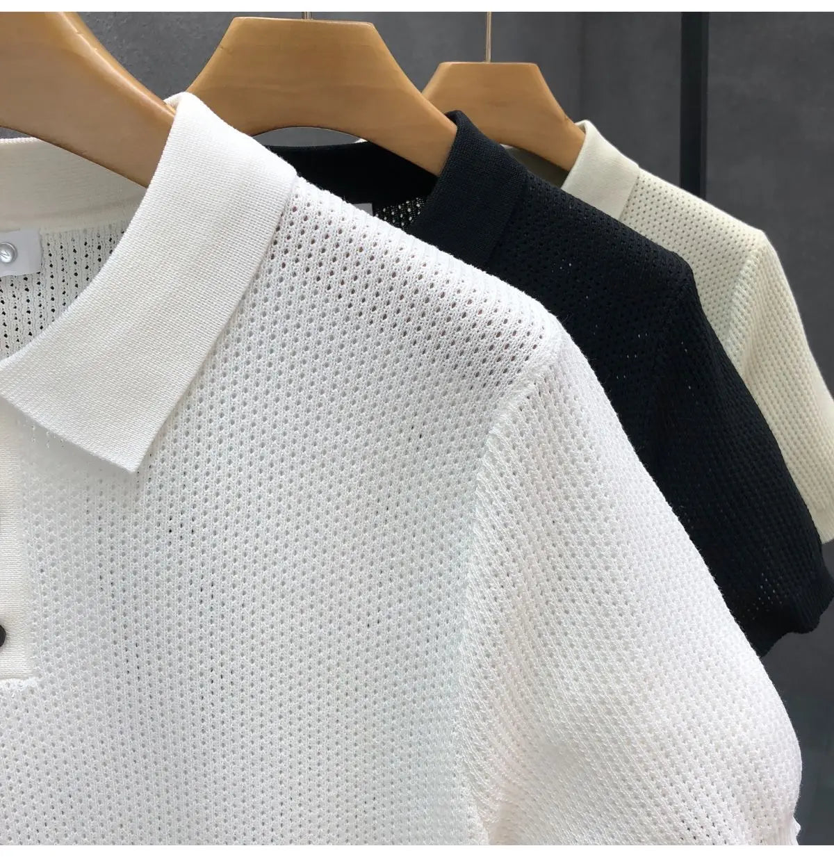 Turn Collar Knit Polo Shirt Short Sleeve Mens Sweater Top