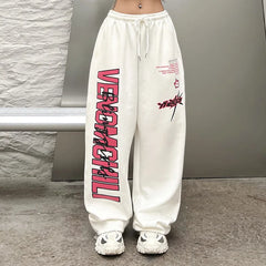 Y2K Streetwear White Track Pants Women Harajuku Hippie Wide Leg Sweatpants