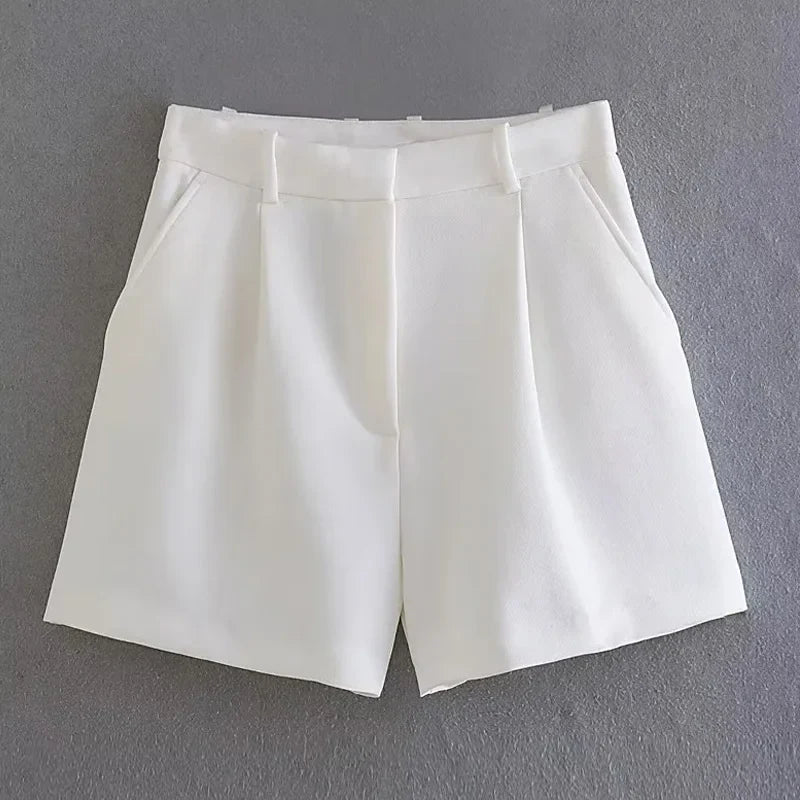 HXAO Female Shorts Black Pink Shorts Woman Summer 2024 Pleated Baggy White Shorts For Women Casual High Waist Short Pants