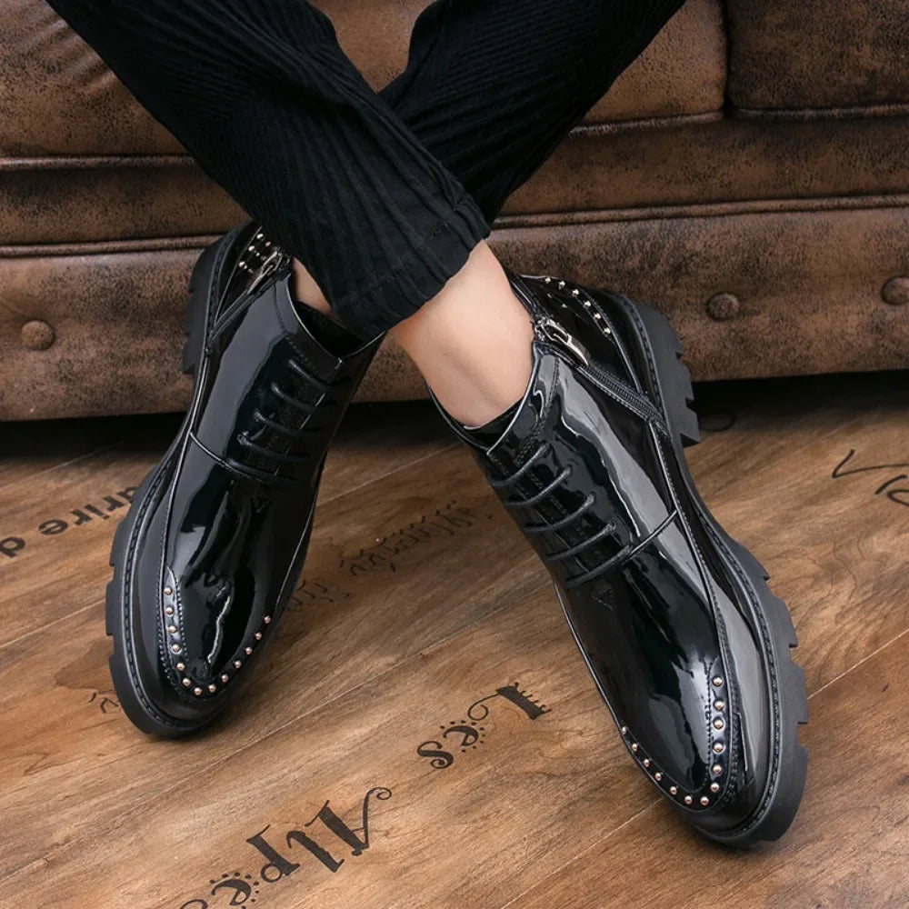 Male Patent Leather Moccasins Shoes High Top Italian Formal Dress Brogue Oxford Wedding Business Shoes Boots 2024 Shoes for Men