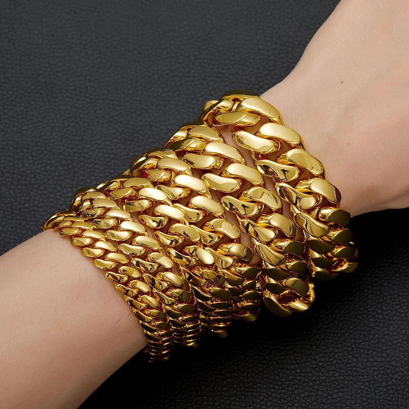 Hip Hop Rock Stainless Steel Rhombus Cuban Miami Link Chain Bracelets for Men Bling Iced Out Rapper Jewelry Gold Silver Color