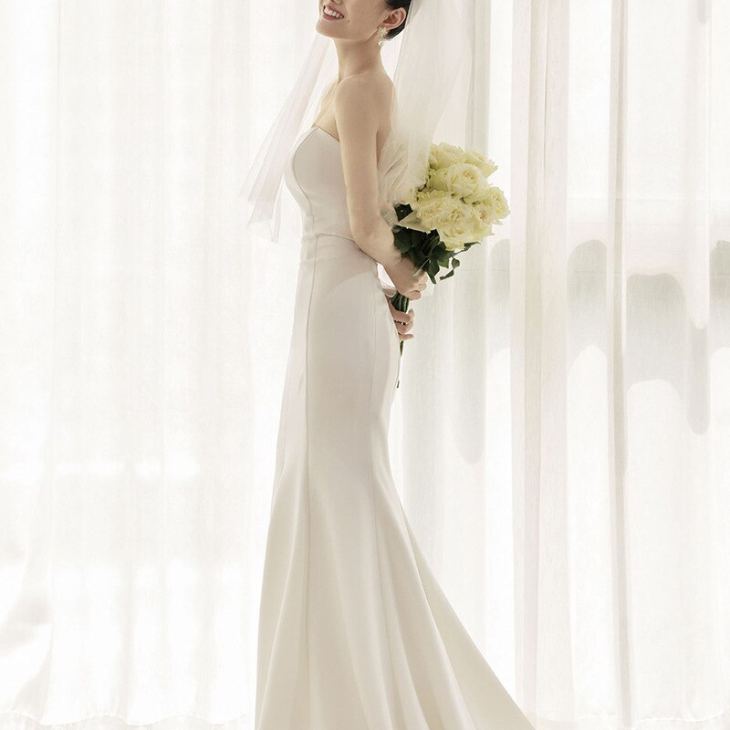 White Bridesmaid Dresses: Wedding Dresses Satin Strapless Sleeveless Small Train