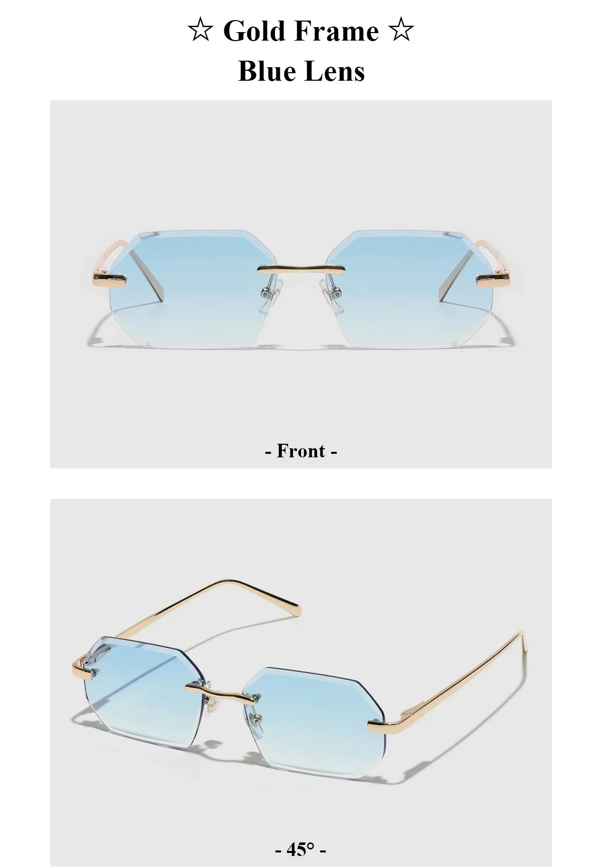 Ruiao Sunglasses Men Brand Designer Fashion Rimless Sun Glasses Shades Diamond Cut Lens Ladies Frameless Metal Eye glasses
