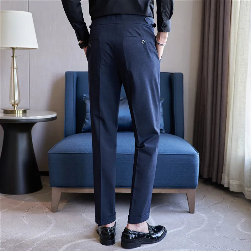 Autumn British Style Stretch Slim Pantalone Hombre Solid Casual Dress Pants Men Clothing