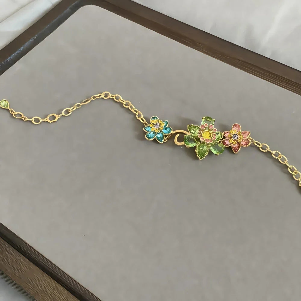New necklaces for women's flower bracelets light luxury versatile high-end earrings niche design jewelry set