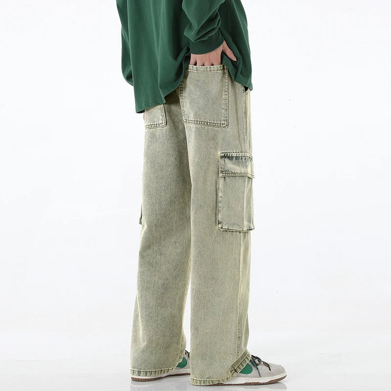 Men Cargo Jeans Baggy American High Street Y2K Multi-pocket Youth Overalls