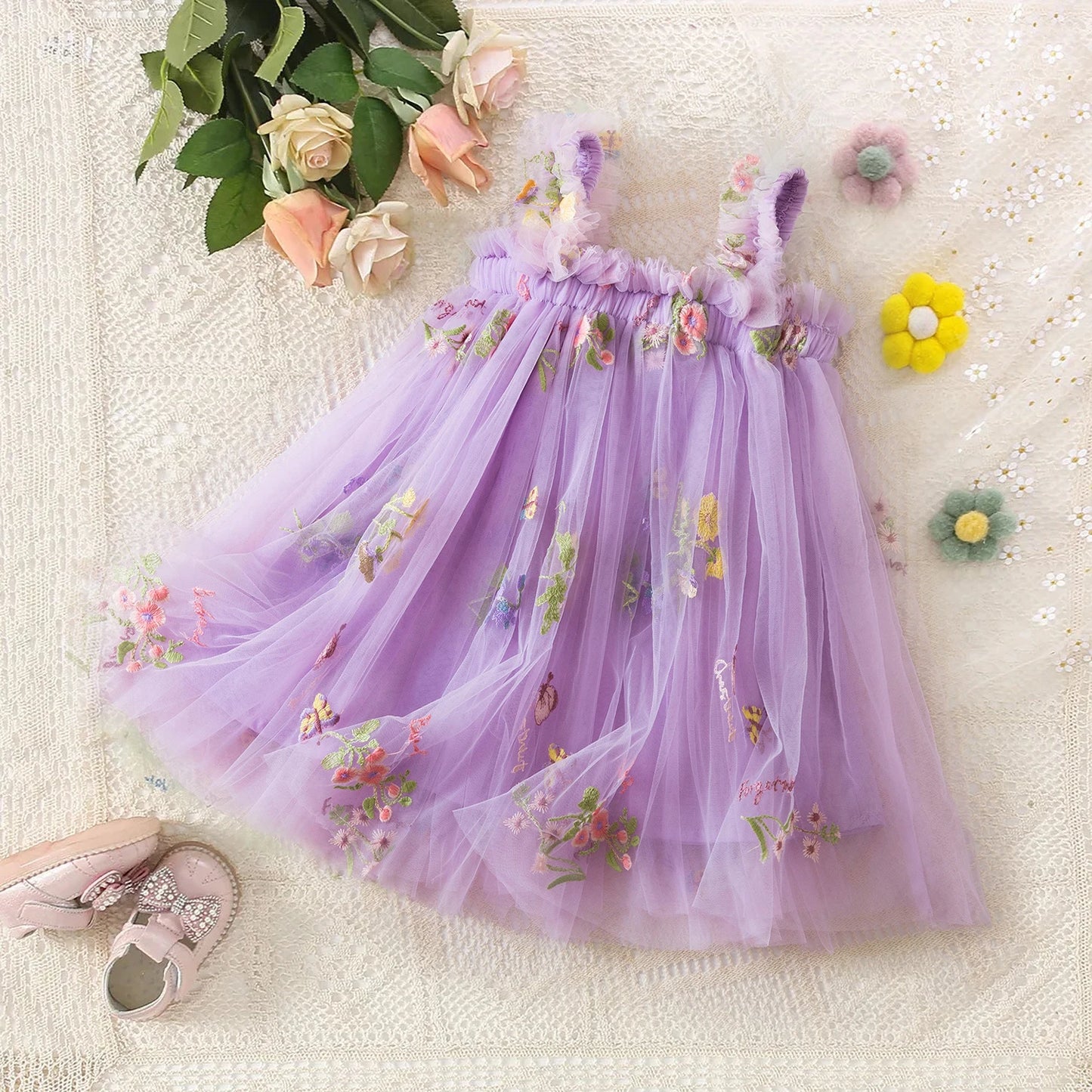 Summer Girls Birthday Dresses Pink Tulle Formal Event Costumes Girls First Communion Dresses Kids Dresses