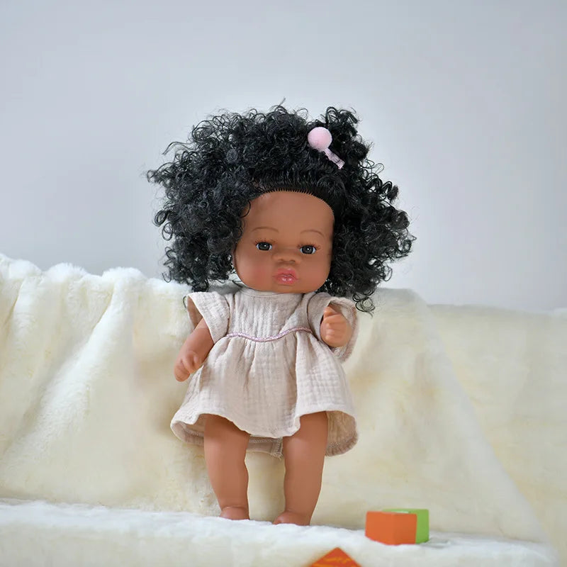 14inch Full Body Vinyl Bebe Reborn Dolls Soft Lifelike Baby Toys American Reborn Black Baby Doll Vinyl Baby Doll Toys Girls Boys